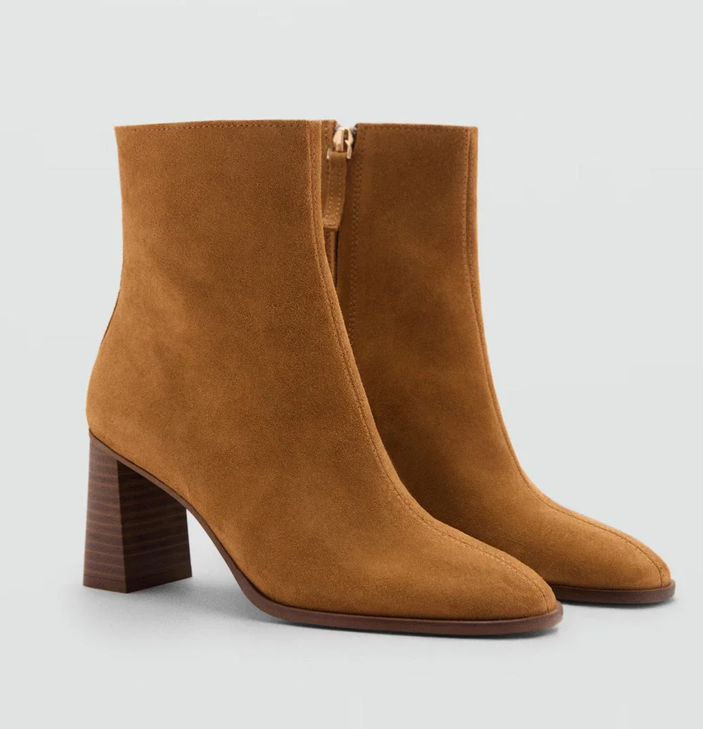 NEW MANGO MNG MEDIUM BROWN HEEL SUEDE ANKLE BOOTS BOOTIE SZ 39 US 8.5